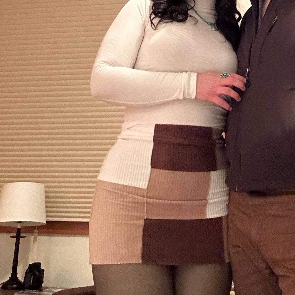 Brown and Cream Patchwork Skirt